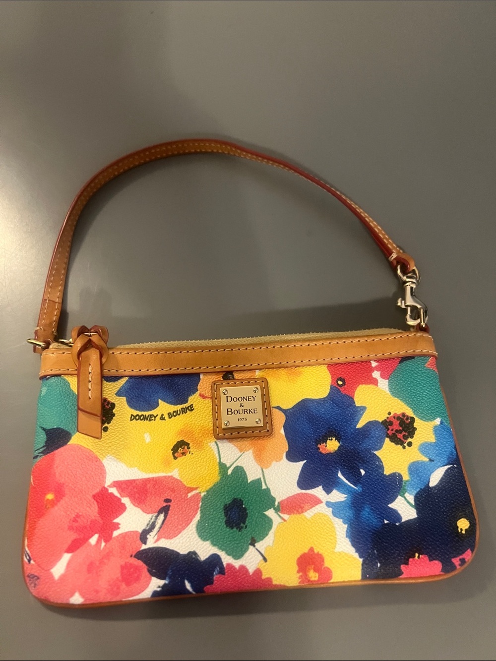 Dooney & Bourke Bright Floral Wristlet with Tan Trim - Picture 2 of 7